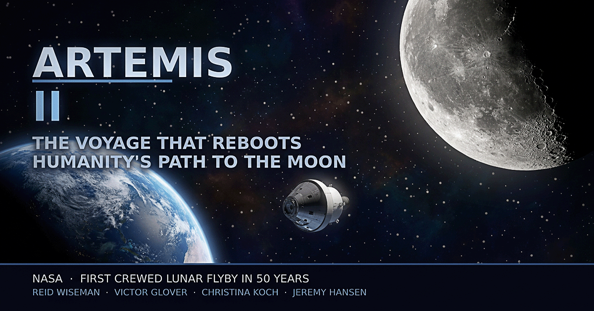 Space Launch System rocket glowing at launch pad with Orion capsule, Earth and Moon in deep space background